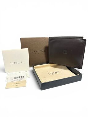 Loewe Brown Leather Embossed Men’s Bifold Wallet with Box and Cards